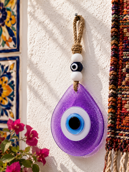 Teardrop Evil Eye Wall Hanging Glass Mediterranean Home Decor Lilac
