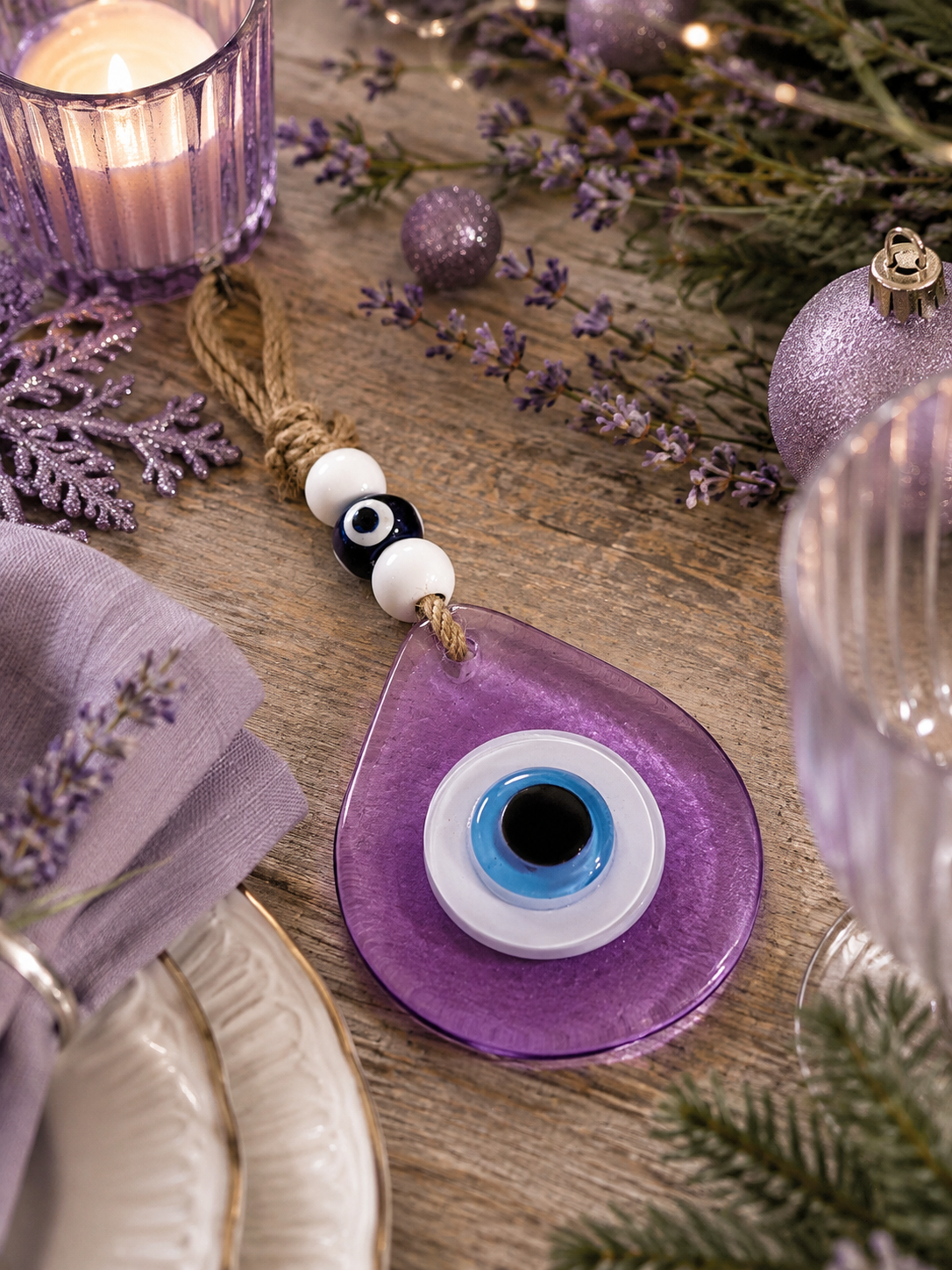 Teardrop Evil Eye Wall Hanging Glass Mediterranean Home Decor Lilac