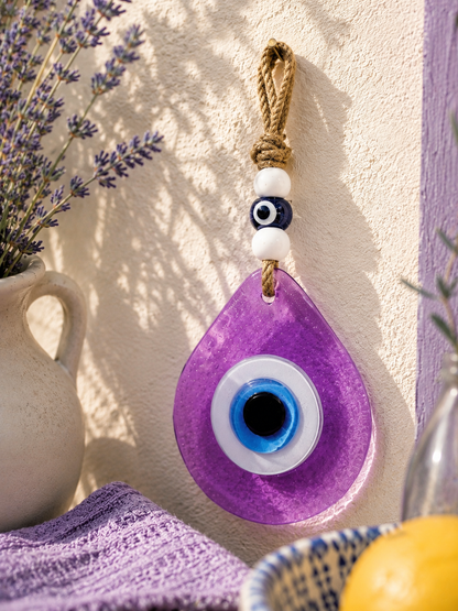 Teardrop Evil Eye Wall Hanging Glass Mediterranean Home Decor Lilac