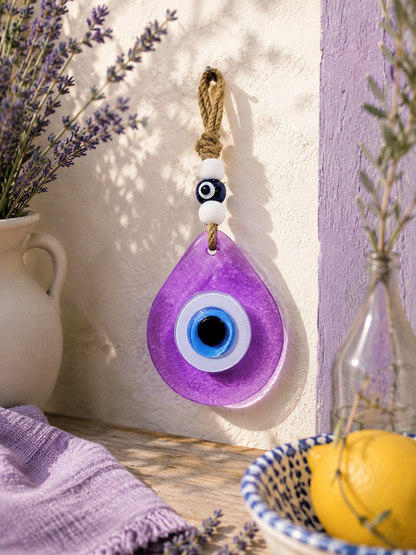 Teardrop Evil Eye Wall Hanging Glass Mediterranean Home Decor Lilac