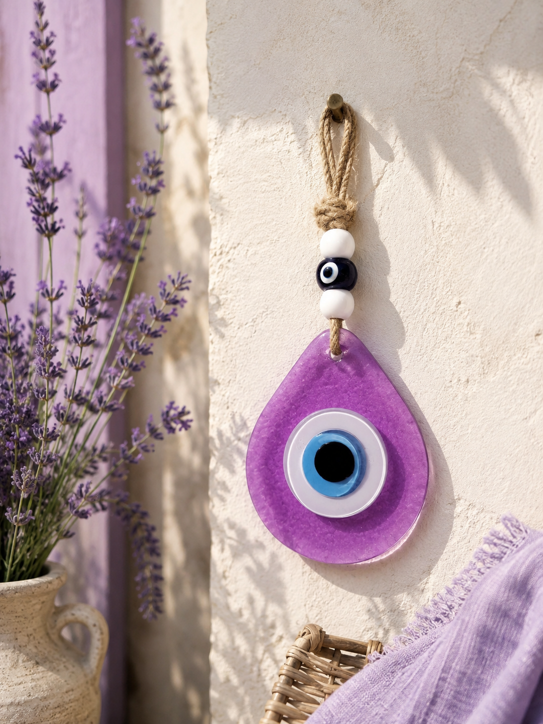 Teardrop Evil Eye Wall Hanging Glass Mediterranean Home Decor Lilac