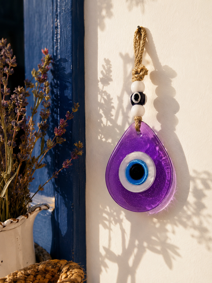 Teardrop Evil Eye Wall Hanging Glass Mediterranean Home Decor Lilac