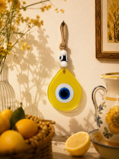 Teardrop Evil Eye Wall Hanging Glass Mediterranean Home Decor Blue