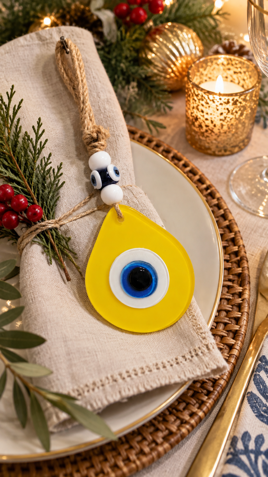 Teardrop Evil Eye Wall Hanging Glass Mediterranean Home Decor Blue