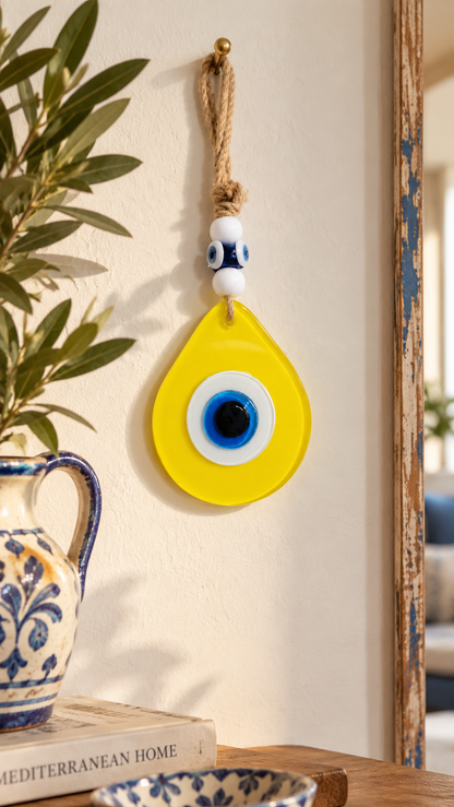 Teardrop Evil Eye Wall Hanging Glass Mediterranean Home Decor Blue