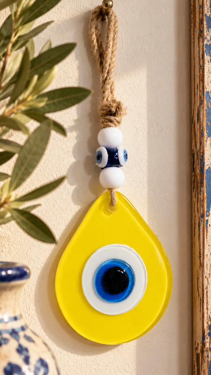 Teardrop Evil Eye Wall Hanging Glass Mediterranean Home Decor Blue