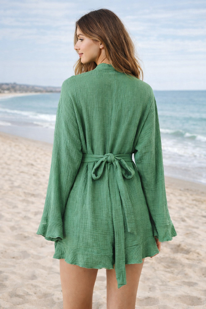 Muslin Cotton 2-Piece Lounge Set – Top & Short Green