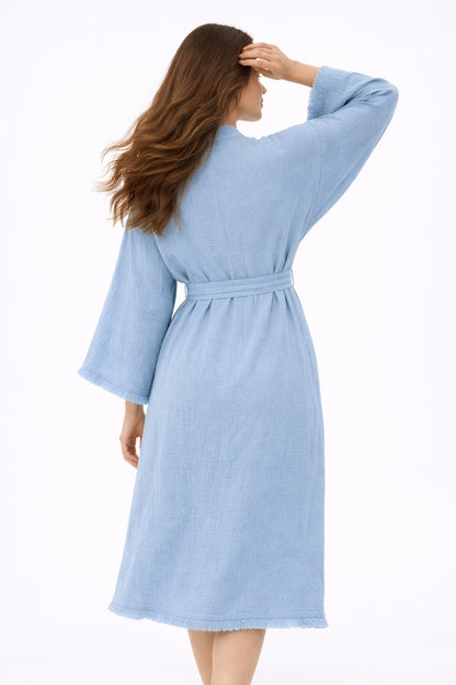 Cotton Muslin Robe, Lightweight Kimono Lounge Robe for Women