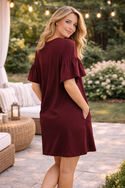 Jersey Dress Black short sleeve with pockets A line cut