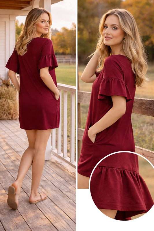 Jersey Dress Black short sleeve with pockets A line cut