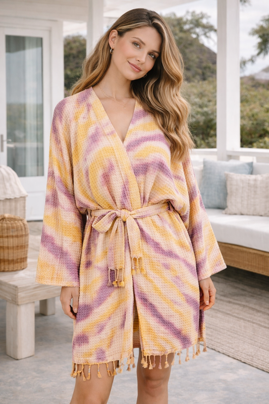 Unisex Cotton Waffle Robe, Honeycomb Weave Bath, Beach & Spa Robe, One Size Oversized