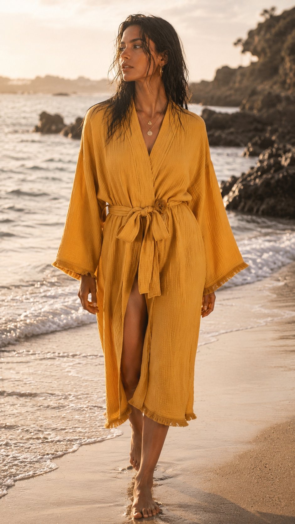 Cotton Muslin Robe, Lightweight Kimono Lounge Robe for Women