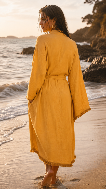 Cotton Muslin Robe, Lightweight Kimono Lounge Robe for Women