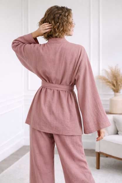 Breathable Muslin Set for Women, Versatile Everyday Wear , Blush