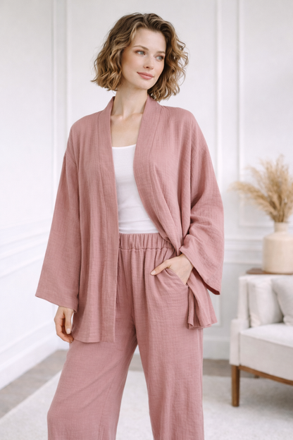 Breathable Muslin Set for Women, Versatile Everyday Wear , Blush