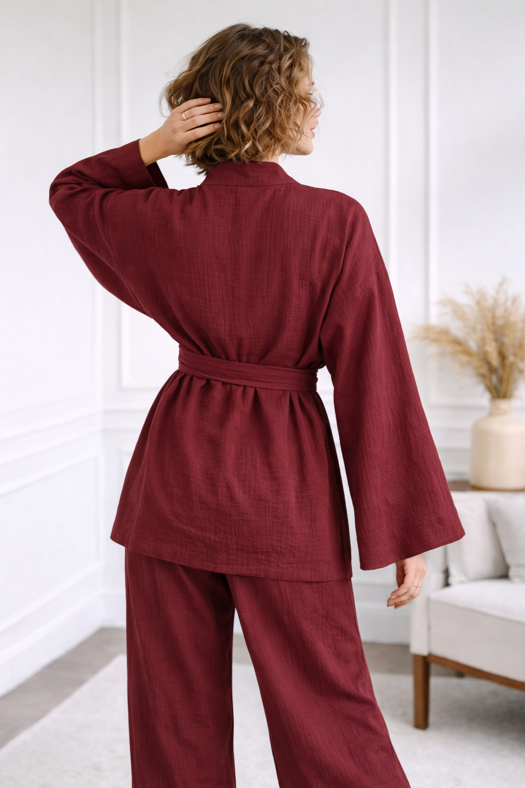 Breathable Muslin Set for Women, Versatile Everyday Wear , Fire brick