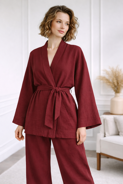 Breathable Muslin Set for Women, Versatile Everyday Wear , Fire brick