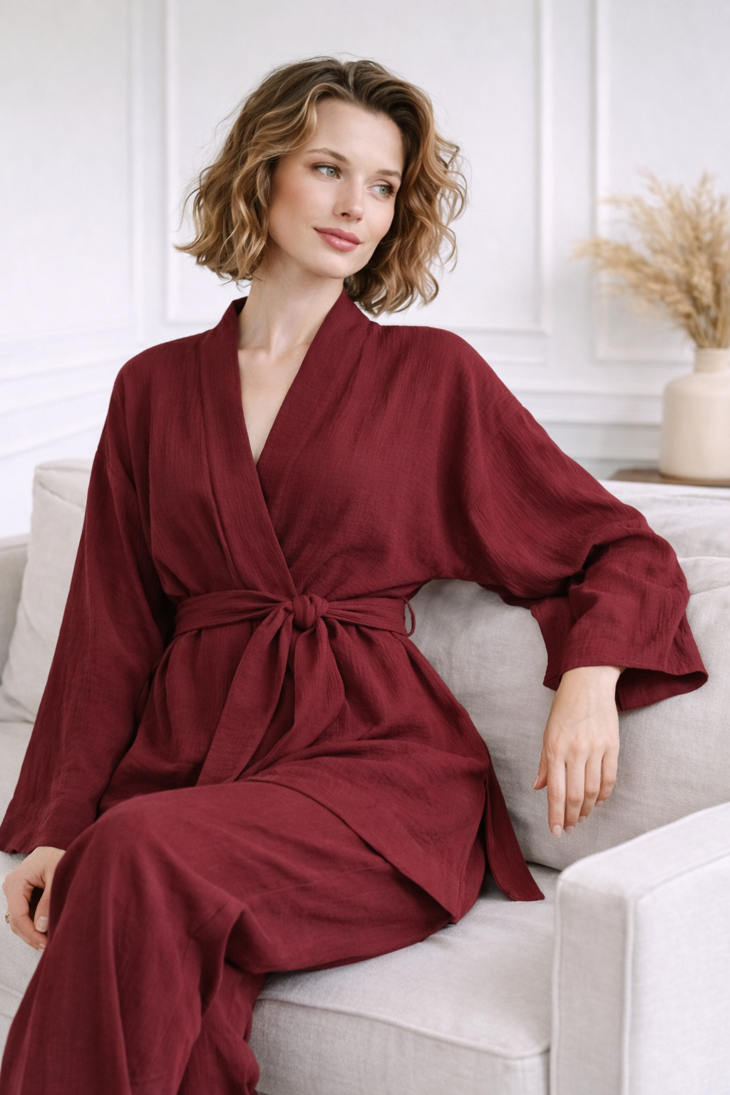 Breathable Muslin Set for Women, Versatile Everyday Wear , Fire brick