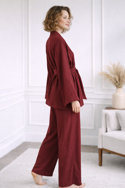 Breathable Muslin Set for Women, Versatile Everyday Wear , Fire brick