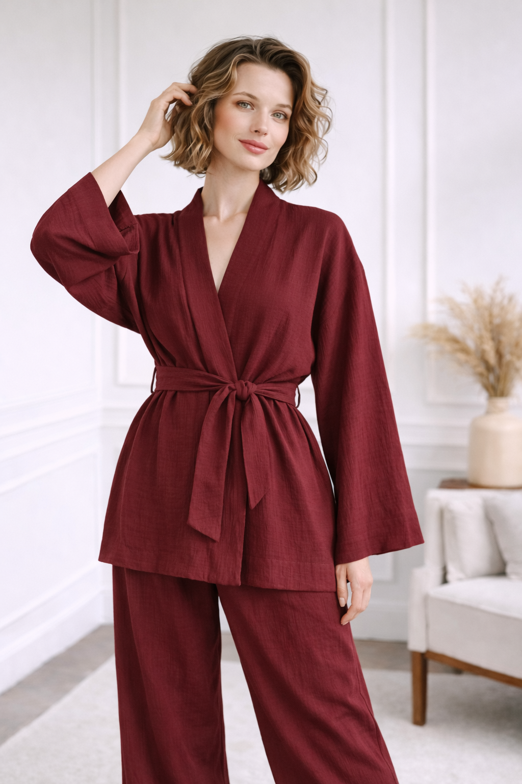 Breathable Muslin Set for Women, Versatile Everyday Wear , Fire brick