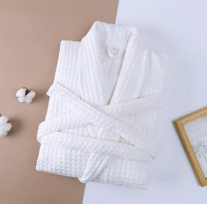 Luxury Cotton Waffle Bathrobe, Unisex Knee Length Spa, Hotel Robe