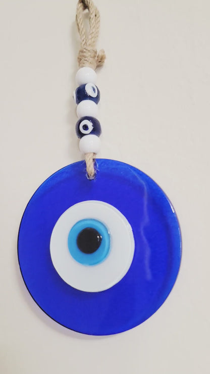 Large Blue Glass Evil Eye Wall Hanging Handmade Nazar Home Decor