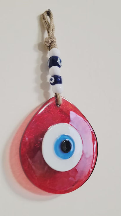 Jumbo Glass Evil Eye Wall Hanging with Beads 10 Inch