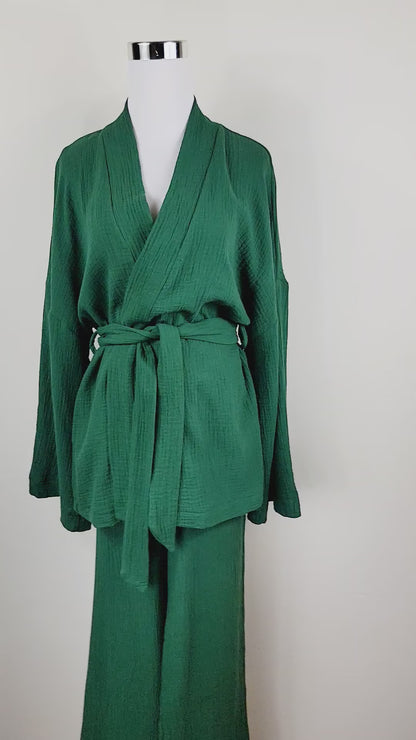 Breathable Muslin Set for Women, Versatile Everyday Wear , Green