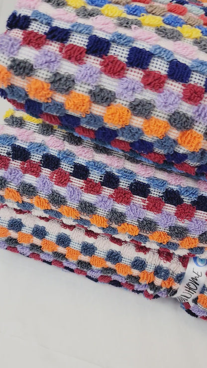 Bath Towels, Organic Turkish Cotton Pom Pom Towels in Orange Multicolor