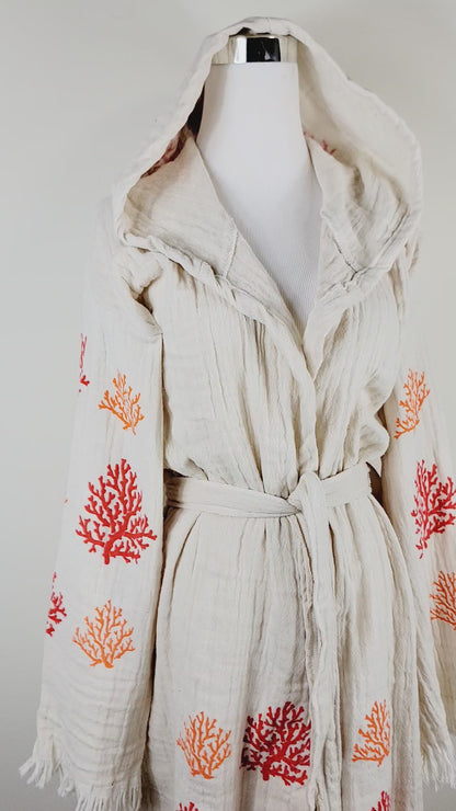 Muslin Kimono Robe, Soft and Cozy, Organic Cotton Muslin Kaftan, Evil Eye Motif