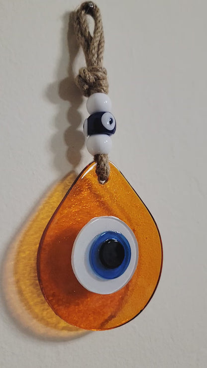 Teardrop Evil Eye Wall Hanging Glass Mediterranean Decor Translucent Orange