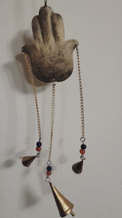 Hamsa Hand Wind Chime with Bells and Beads Boho Wall or Garden Decor