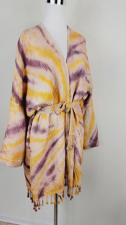 Unisex Cotton Waffle Robe, Honeycomb Weave Bath, Beach & Spa Robe, One Size Oversized