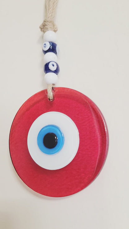 Large Red Glass Evil Eye Wall Hanging Handmade Nazar Home Decor