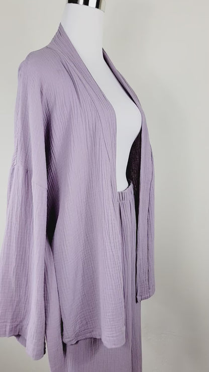 Breathable Muslin Set for Women, Versatile Everyday Wear, Lilac