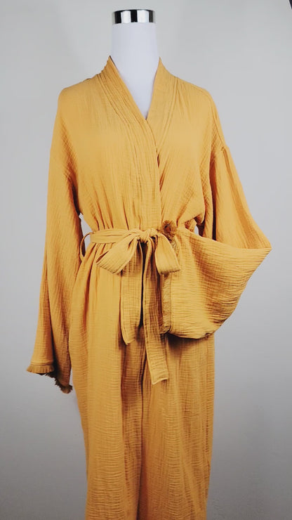 Cotton Muslin Robe, Lightweight Kimono Lounge Robe for Women