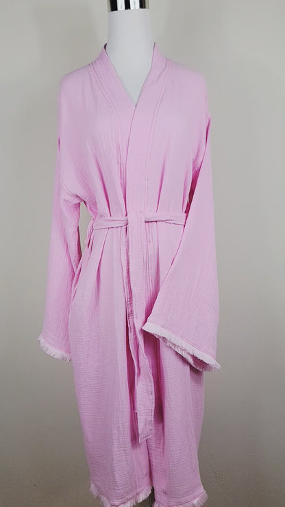 Cotton Muslin Robe, Lightweight Kimono Lounge Robe for Women