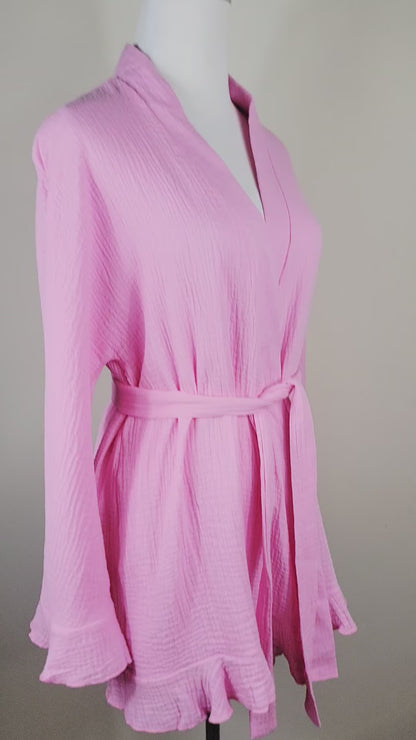 Muslin Cotton 2-Piece Lounge Set – Top & Short Pink