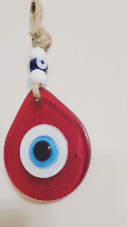 Teardrop Evil Eye Wall Hanging Glass Mediterranean Home Decor Red
