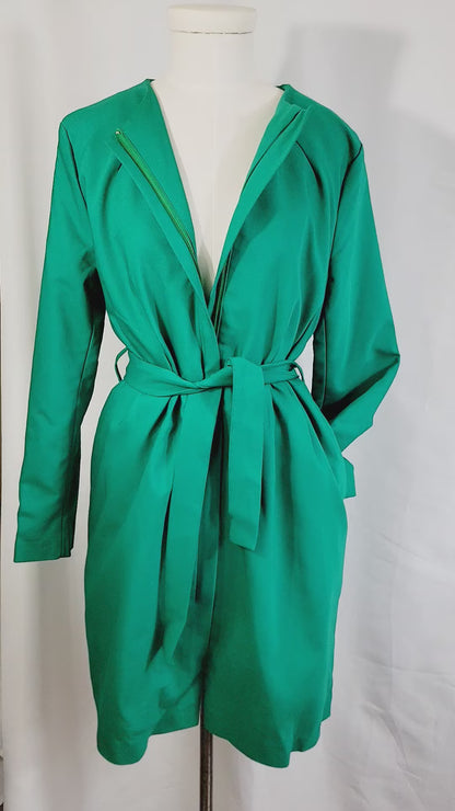 Women’s Collarless Belted Long Jacket with Pockets