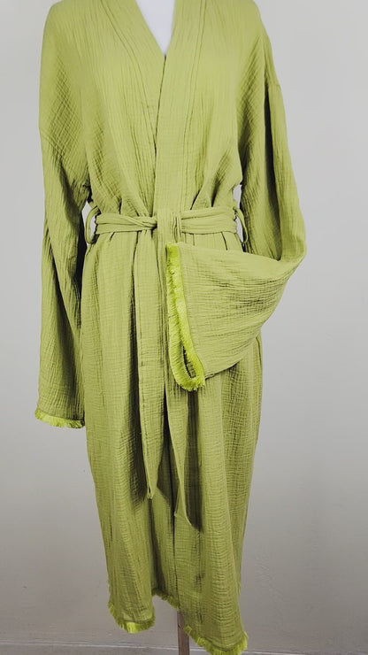 Cotton Muslin Robe, Lightweight Kimono Lounge Robe for Women