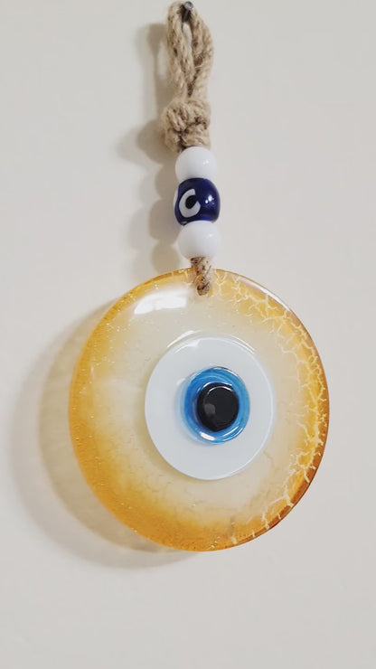 Handmade Glass Evil Eye Wall Hanging, Red