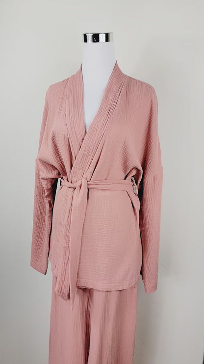 Breathable Muslin Set for Women, Versatile Everyday Wear , Blush