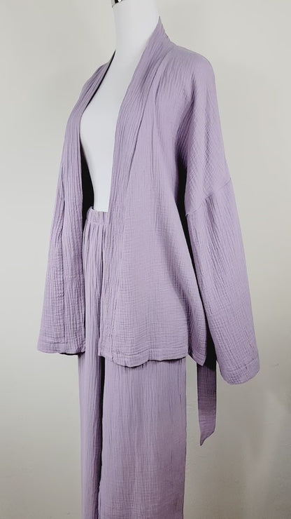 Breathable Muslin Set for Women, Versatile Everyday Wear, Lilac