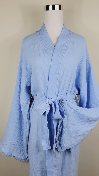 Cotton Muslin Robe, Lightweight Kimono Lounge Robe for Women