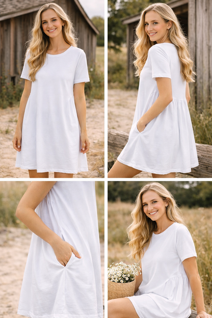 Jersey Dress white with Pockets