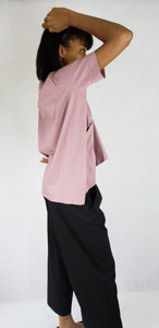 WHITE FRONT FOLDED OVERSIZED TOP SHORT SLEEVED - EEBRU