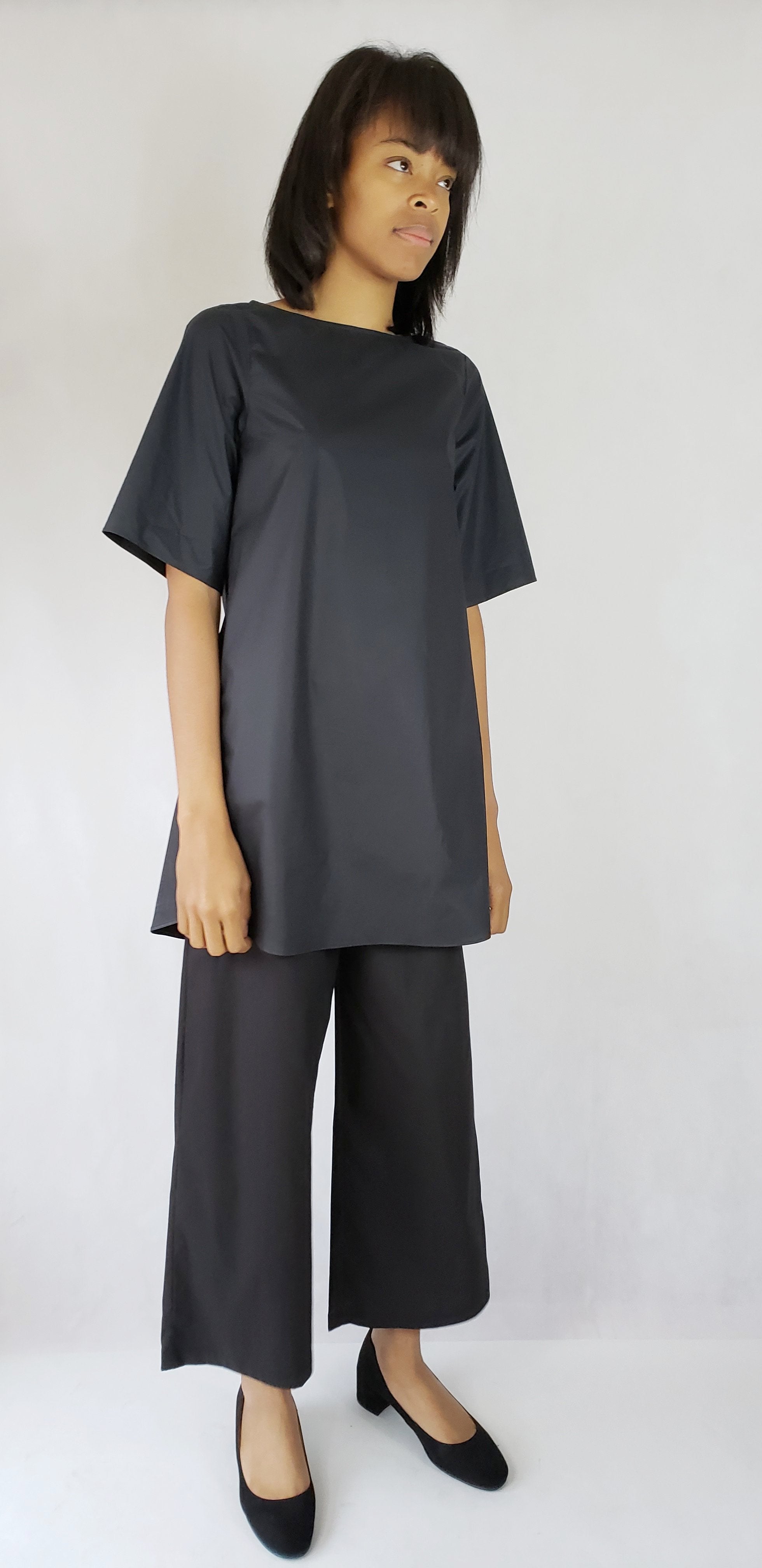 BLACK A-LINE COTTON DRESS - SHIRT - EEBRU