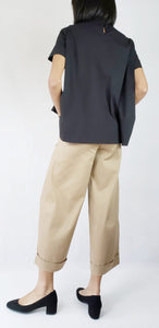 NAVY SHORT SLEEVED FRONT FOLDED OVERSIZED TOP - EEBRU