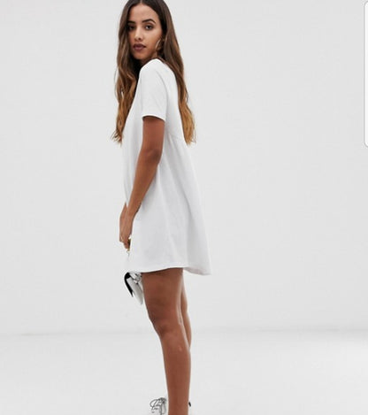 WHITE A-LINE JERSEY DRESS - EEBRU